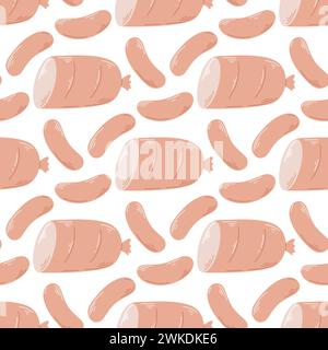 Hand drawn sausages and ham seamless pattern Stock Vector