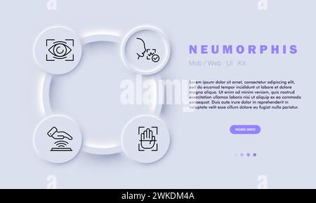 Safety line icon. Biometrics, security, facial recognition, fingerprint scanning, iris detection. Neomorphism style. Vector line icon for business and Stock Vector