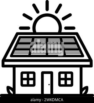 House solar energy icon symbol. Roof with solar panels. Outline vector illustration Stock Vector