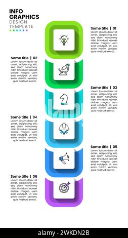 Infographic template with icons and 6 options or steps. Vertical line. Can be used for workflow layout, diagram, banner, webdesign. Vector illustratio Stock Vector