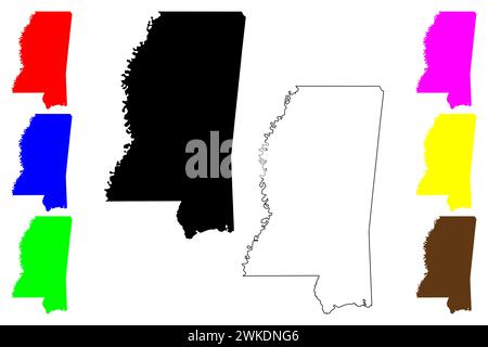 Mississippi map. Blank vector map of the US State with counties ...