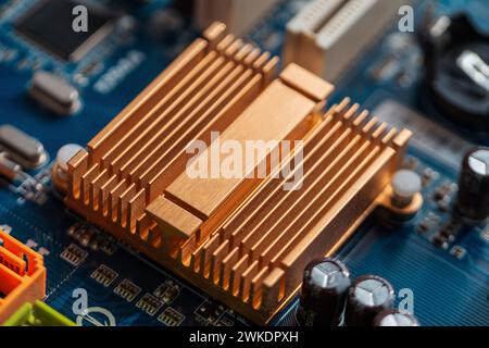 Technologies and motherboard with chips. AI and Computer hardware. Stock Photo