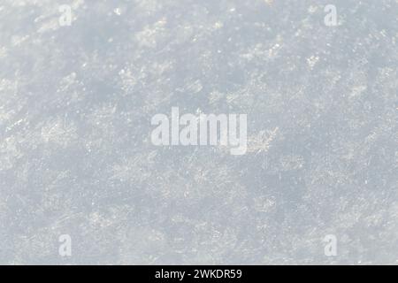 White snow texture with snowflakes, close-up Stock Photo