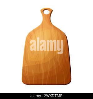 Cutting wooden board for chop, pizza and meat. Kitchen cartoon old shield. Vector plank for food isolated on white background Stock Vector