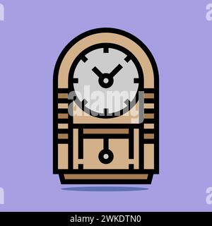 Art illustration symbol icon furniture logo household design sketch hand draw of old wall clock Stock Vector