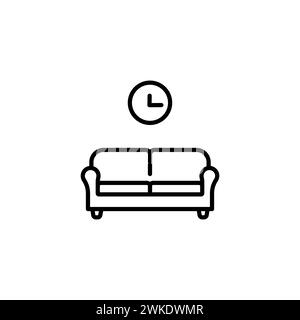 Waiting room outline icon. linear style sign for mobile concept and web design. Seats and wall clock simple line vector icon. Stock Vector