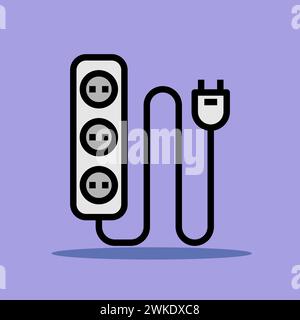 Art illustration symbol icon furniture logo household design sketch hand draw of plug in cable Stock Vector