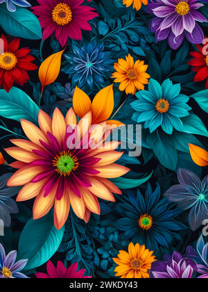 Bloom Floral details: A Tapestry of Hues, a vibrant burst of floral colors. Stock Vector