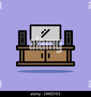 Art illustration symbol icon furniture logo household design sketch hand draw of tv television shelf Stock Vector