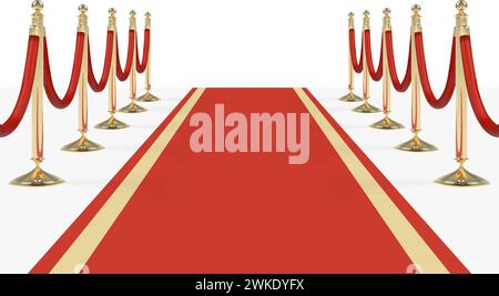 Red carpet with red ropes on golden stanchions Stock Vector