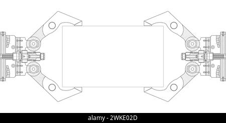 Industrial robot manipulator.Mechanical Engineering drawing .Robotic arm .Computer aided design systems.Industrial Technology Banner. Modern industria Stock Vector