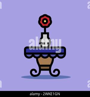Art illustration symbol icon furniture logo household design sketch hand draw of pot table Stock Vector