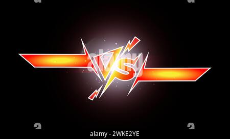Graphic banner for versus matchups, illuminated in red-yellow with glinting highlights against black background. Stock Vector