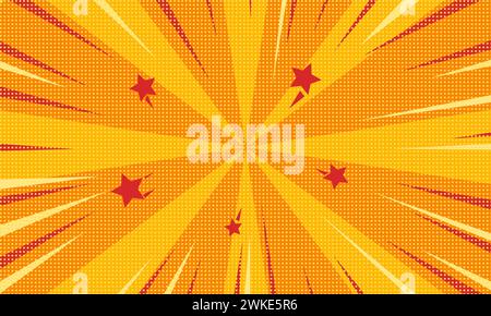 Yellow flat comic style sunburst background. Poster book element template for backdrop, cover, magazine, presentation, decoration, banner, digital, ad Stock Vector