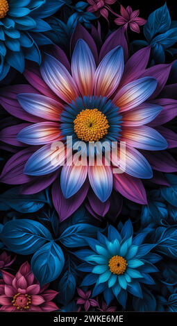 Bloom Floral details: A Tapestry of Hues, a vibrant burst of floral colors. Stock Vector