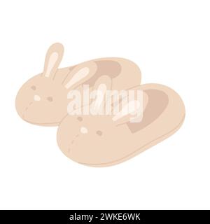 Fluffy bunny slippers. Cozy indoor slip with ears, soft flip flops cartoon vector illustration Stock Vector