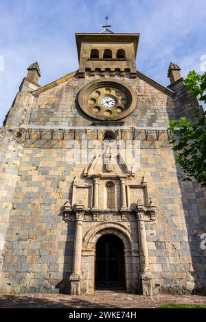 Burguete, church facade of San Nicolás de Bari, Santiago's road, Navarra, Spain. Stock Photo