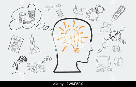 Light bulb in head. Concept of idea for the work. Vector illustration Stock Vector