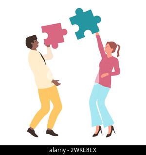 Teamwork puzzle ideas. Business jigsaw solutions, team action plan cartoon vector illustration Stock Vector