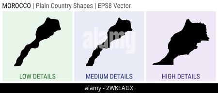 Morocco - plain country shape. Low, medium and high detailed maps of Morocco. EPS8 Vector illustration. Stock Vector