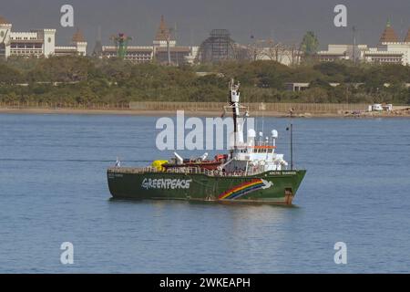 Puerto Vallarta, Mexico - 15 January 2024: Greepeace ship Artic Sunrise at anchor off the coast of Puerto Vallarta Stock Photo