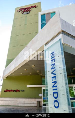 Merida Mexico,Xcumpich Calle 20A,Hampton Inn Hilton hotel lodging inn motel business,hotels motels businesses,sign,welcome exterior outside front entr Stock Photo