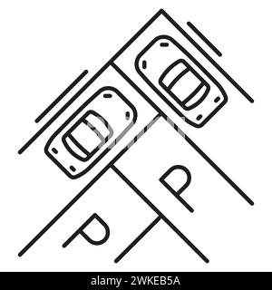Car parking or garage service park lot line icon for vehicle area instruction and regulation, vector outline sign. Parking lot navigation scheme or map for transport zone and street parking marking Stock Vector