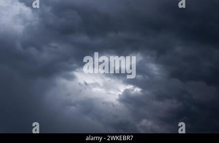 Stormy sky with dark clouds. Rain clouds in the sky. Rainy weather. Stock Photo