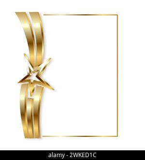 Rectangular frame in golden color on a white background with a gold star. The perfect design for an award, title, logo and advertising banner. Vector Stock Vector