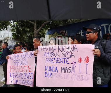 COMUNEROS-KICHWAS-CORTE-CONSTITUCIINAL Quito, martes 20 de febrero del 2024 Comuneros y comuneras Kichwas de la Amazonia, acudieron a un planton en la Corte Constitucional, para solicitar se de respuesta al caso del derrame de 15800 de hidrocarburos derramados el 7 de abril del 2020, que afectan a sus comunidades. Fotos:Rolando Enriquez/API Quito Pichincha Ecuador EVN-COMUNEROS-KICHWAS-CORTE-CONSTITUCIINAL-2e81e96ce0dd391b2fc4512fc225f4fb *** KICHWAS COMMUNALS IN THE CONSTITUTIONAL COURT Quito, Tuesday, February 20, 2024 Kichwa community members of the Amazon, went to a sit-in at the Constitut Stock Photo