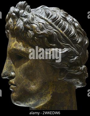 Head from a statue of Apollo. Bronze. 2nd-3rd centuries AD. From Serdica (Sofia), Bulgaria. National Archaeological Museum. Sofia. Bulgaria. Stock Photo