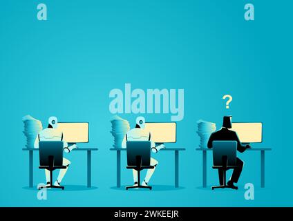 Vector illustration depicting transition from human labor to artificial intelligence, resonates with Industry evolution and  future employment trends Stock Vector