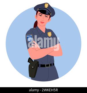 Clip art featuring a police woman with folded hands, perfect for police department materials, security presentations, and community safety campaigns Stock Vector