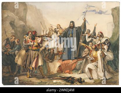 The Metropolitan Germanos raising the banner of freedom (Scene from the Greek struggle for freedom). Museum: PRIVATE COLLECTION. Author: LUDOVICO LIPPARINI. Stock Photo