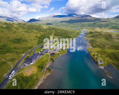 Aerial view of Gjende on Valdresflye Scenic Route, Norway Stock Photo