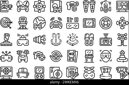 Virtual reality gaming arcade icons set outline vector. Gamer vr controller. Game device play Stock Vector