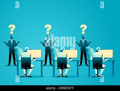 Businessmen in a state of confusion as artificial intelligence takes over their job roles. The challenges and adjustments in the modern world. Stock Vector