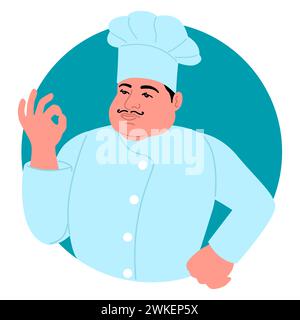 Clip art of a chef making a perfect hand gesture, ideal for restaurant menus, cooking blogs, and food-related designs. Chefs gesture symbolize culinar Stock Vector