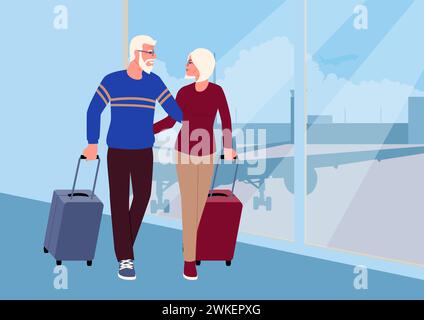 Elderly couple traveling together. A beautiful depiction of love, journey, and the joys of aging gracefully together. Captures the essence of life's g Stock Vector