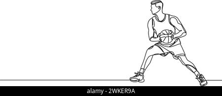 continuous single line drawing of basketball player, line art vector illustration Stock Vector