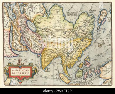 'Asiae Nova Descriptio' .  Asia.    Vintage Illustrated  Continental Map from Abraham Ortelius' Theatrum Orbis Terrarum, , Published in 1595. Stock Photo