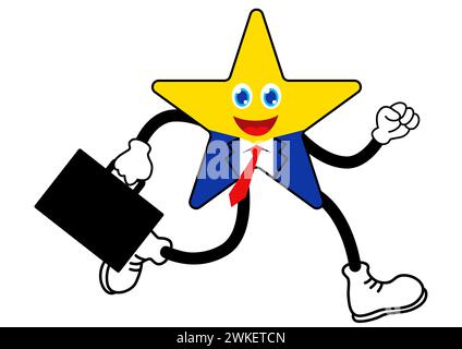 Star cartoon character as a businessman is running carrying a briefcase, in this playful vector illustration Stock Vector