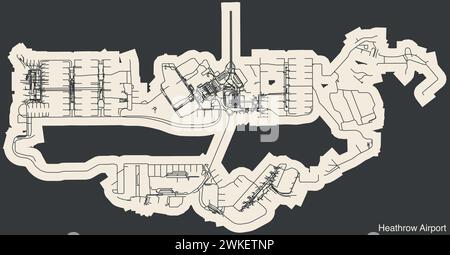 Terminals layout plan of the HEATHROW AIRPORT (EGLL, LHR), LONDON Stock Vector