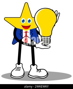 Star cartoon character as a businessman holding a light bulb, playful vector illustration Stock Vector