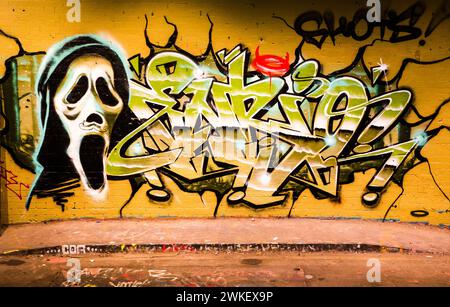 The fantastic artwork and graffiti in the Leake Street Tunnel, London. Stock Photo