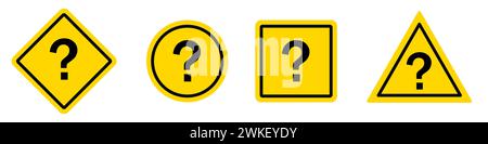 Set of yellow road signs with question mark symbol. Vector icons in flat style on a white background. Stock Vector
