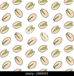 Vector seamless pattern of hand drawn sketch doodle colored pistachio nuts isolated on white background Stock Vector