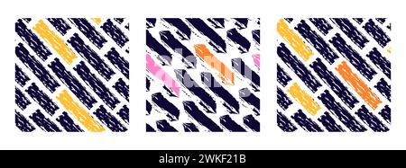 Fashion abstract contemporary seamless pattern with dry brush crayon charcoal lines set. Graphic squiggle vector. Modern trendy Vector. Grunge, textur Stock Vector