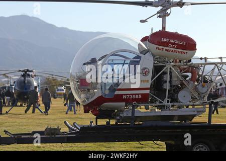 Los Angeles, California, USA - Nov. 4, 2023: A retired Bell 47G helicopter, owned and maintained by the L.A. Fire Department Museum, is shown. Stock Photo