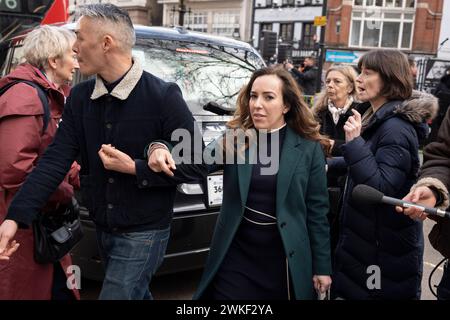 On the first day that Julian Assange makes his final bid to appeal against his extradition to the US in the British High Court, his wife Stella Assange is seen outside the court building after speaking to supporters of the Wikileaks founder, on 20th February 2024, in London, England. Stella Assange (nee Sara Gonzalez Devant) is a lawyer and human rights defender who married Julian Assange in 2022. Stock Photo